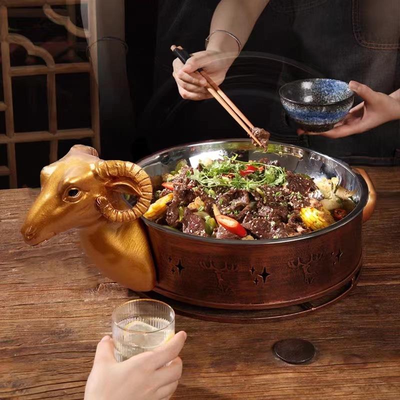 创意特色餐具火锅牛蛙炉锅加热餐具酒店用品排挡专用酒精炉架三羊
