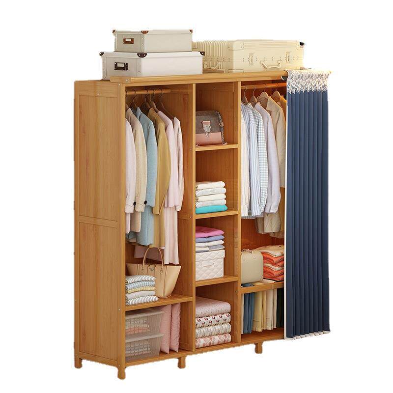 儿童衣柜落地卧室卡通楠竹实木衣服收纳柜宝宝简易衣橱家用挂衣架