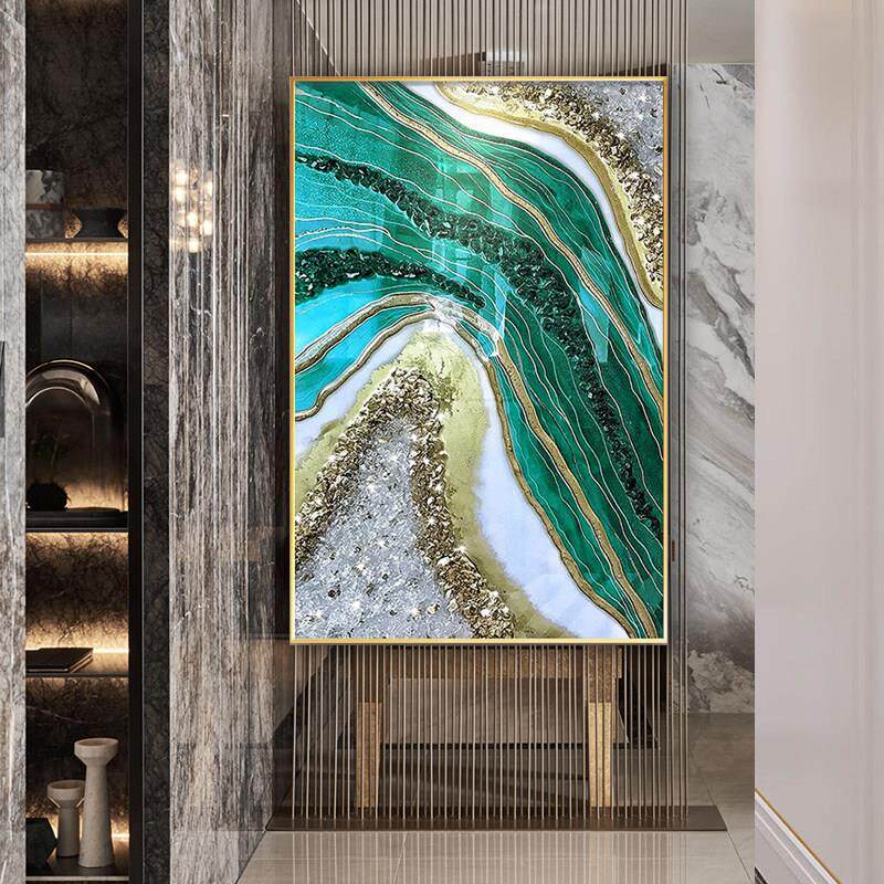 轻奢现代装饰画镶钻晶瓷水晶画抽象玄关走廊立体壁画餐厅挂画定制