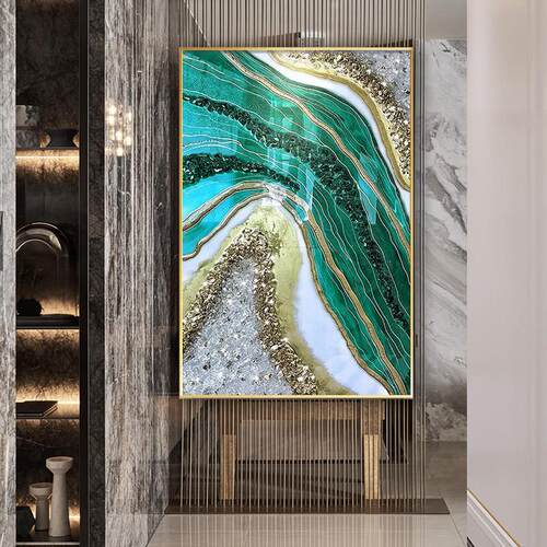 轻奢现代装饰画镶钻晶瓷水晶画抽象玄关走廊立体壁画餐厅挂画定制