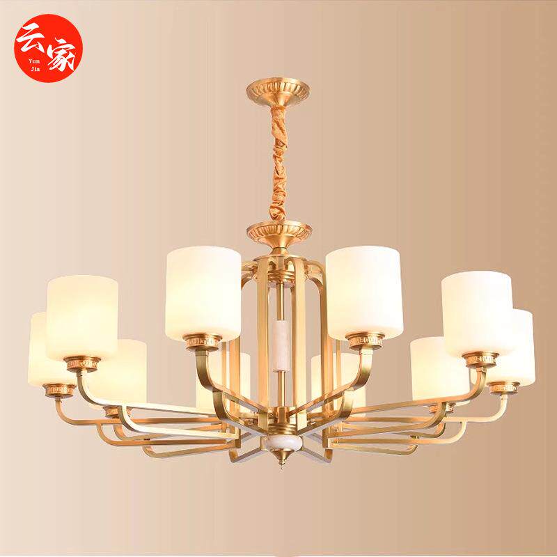 新中式全铜吊灯客厅灯餐厅灯火锅店酒楼展厅灯大气别墅复式楼灯具