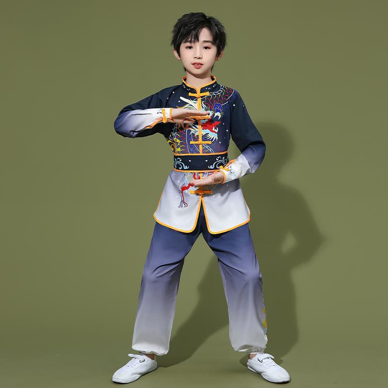 正品童武术表演儿服、鼓龙服、凤男长短袖女练习服、比式赛舞台服