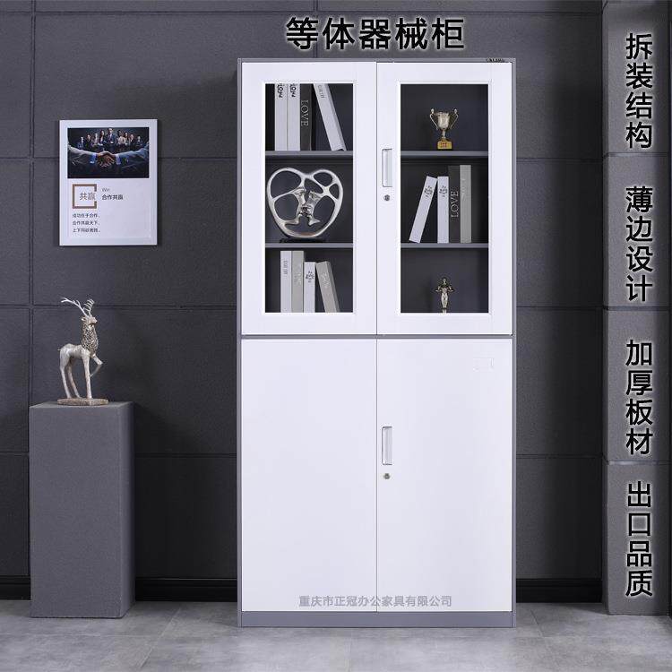 薄边柜厂家高档加厚套色玻璃档案柜铁皮拆装办公凭证文件柜