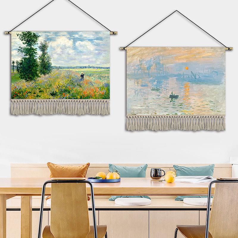 莫奈ins油画 画风景装饰挂毯客厅背景墙布挂布卧室床头挂画 画布