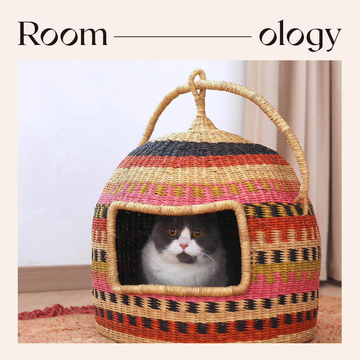 Roomology非洲加纳进口手工编织宠物窝草编猫窝狗窝便携式猫窝