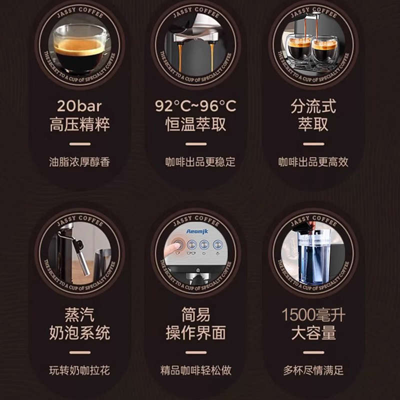 Aeomjk全半自动意式浓缩咖啡机家用小型奶泡机美式110V伏台湾美国