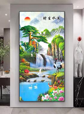 流水生财玄关装饰画2026年新款高端晶瓷画山水画入户走廊过道挂画
