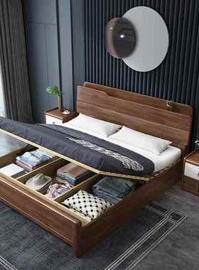 中式简约胡桃木实木床1NOG主18双人床.5米小米户型卧室储物卧单人