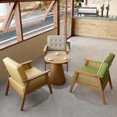 编藤饮实木常规咖啡厅品桌椅洽谈休闲区桌椅北欧奶茶店发甜店餐店