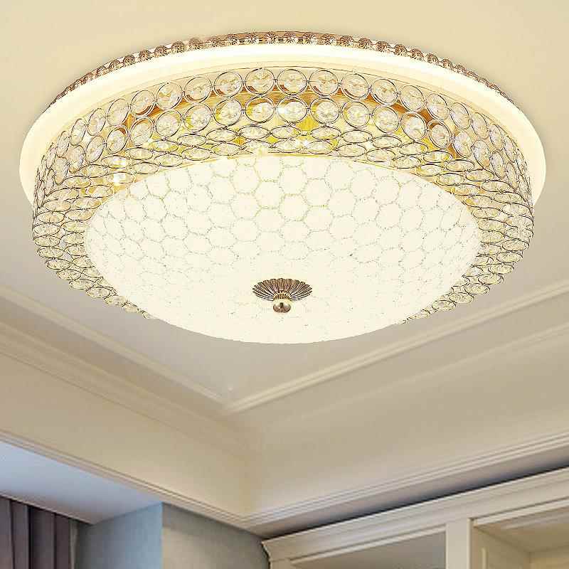 欧式水晶吸顶灯温馨房间灯led主卧室灯圆形简欧创意美式灯具