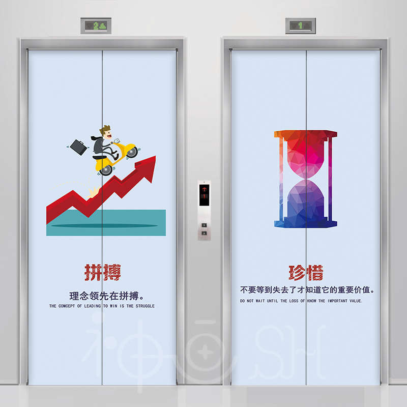 企业励志语录电梯门贴纸自粘电梯轿厢翻新贴办公室简约励志装饰画