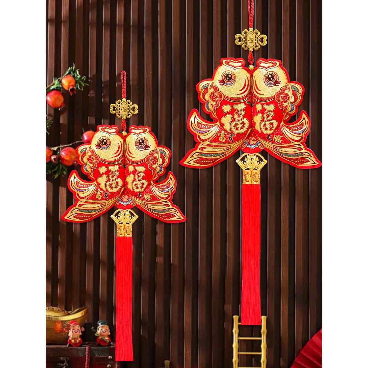 新年福鱼挂件双鱼送福春节客厅装饰品室内喜庆福字挂饰过年平安结,节庆用品/礼品,挂饰/生肖挂饰,淘宝优惠券,粉丝福利购,淘宝优惠卷