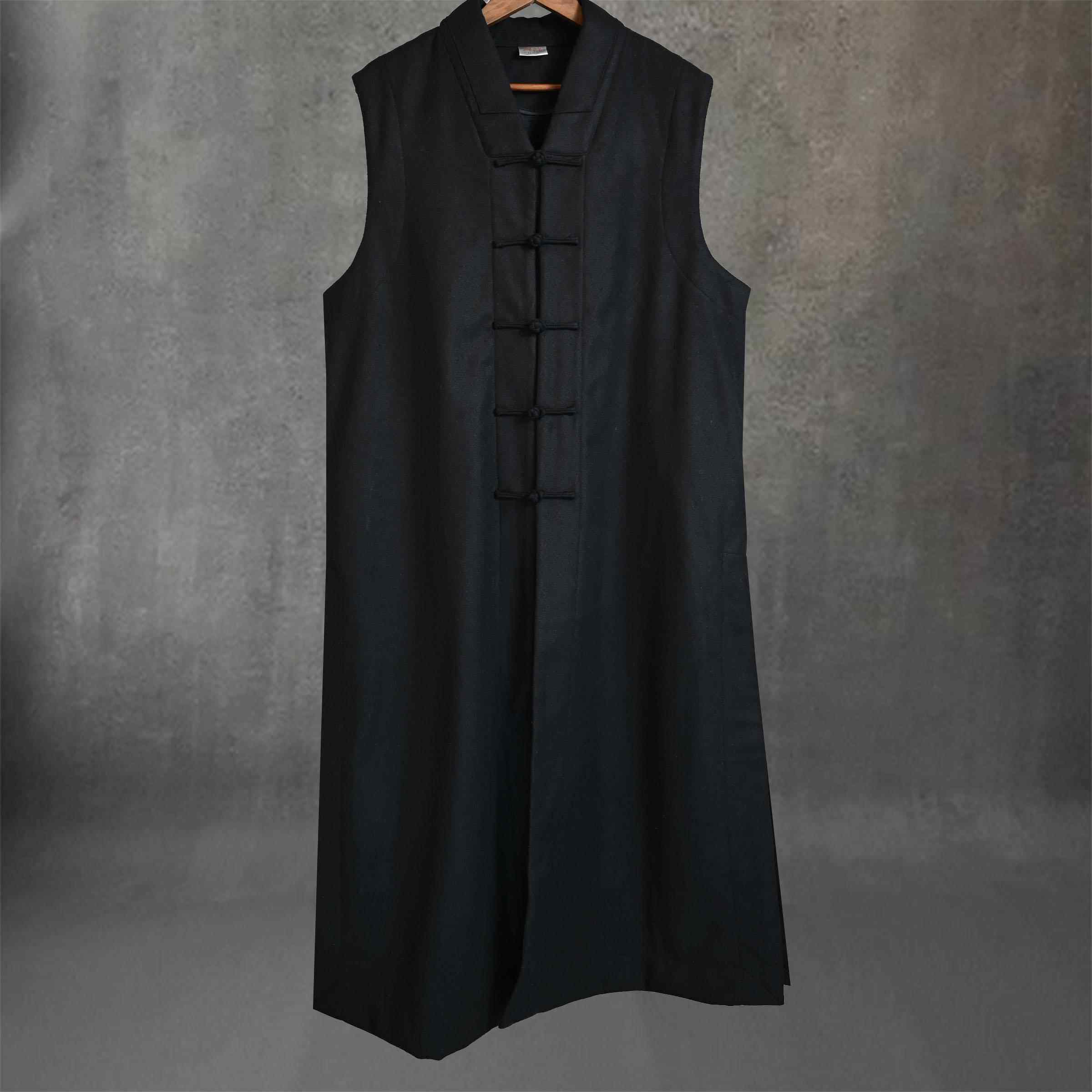 新款马季道士服背装男冬女加绒马甲道家道袍长坎肩太极服保暖棉服