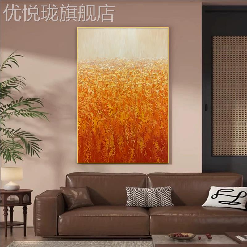 网红纯手绘油事事有画抽玄关入户象装饰画现代橙简画约厅挂肌客理