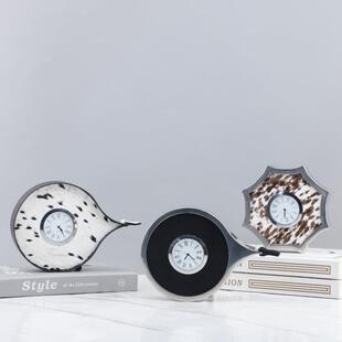 欧式 饰品 轻奢高端金属马毛钟表艺术座钟摆件玄关书房电视柜家居装