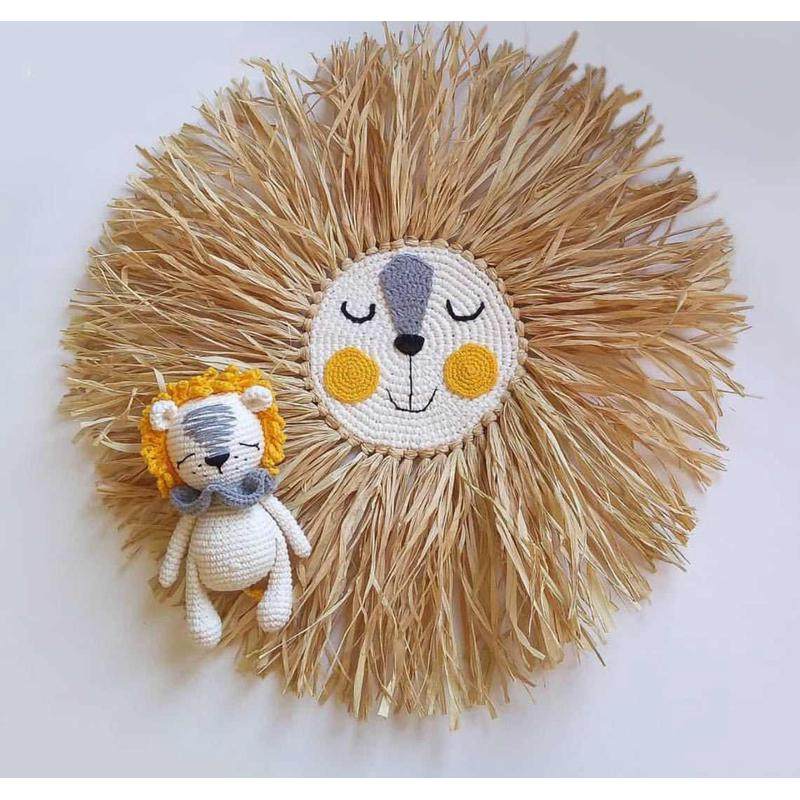 ins北欧手工编织卡通狮子造型家居墙壁挂饰儿童房童装店道具,家居饰品,木雕,淘宝优惠券,粉丝福利购,淘宝优惠卷