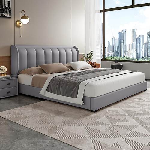 2025新款真皮床1米8双人床主卧高端大气出租房家用皮艺软包床1米5