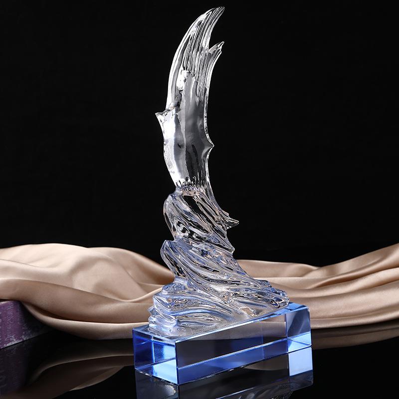水晶老鹰奖杯奖牌海浪抽象摆件海豚白水晶水晶石