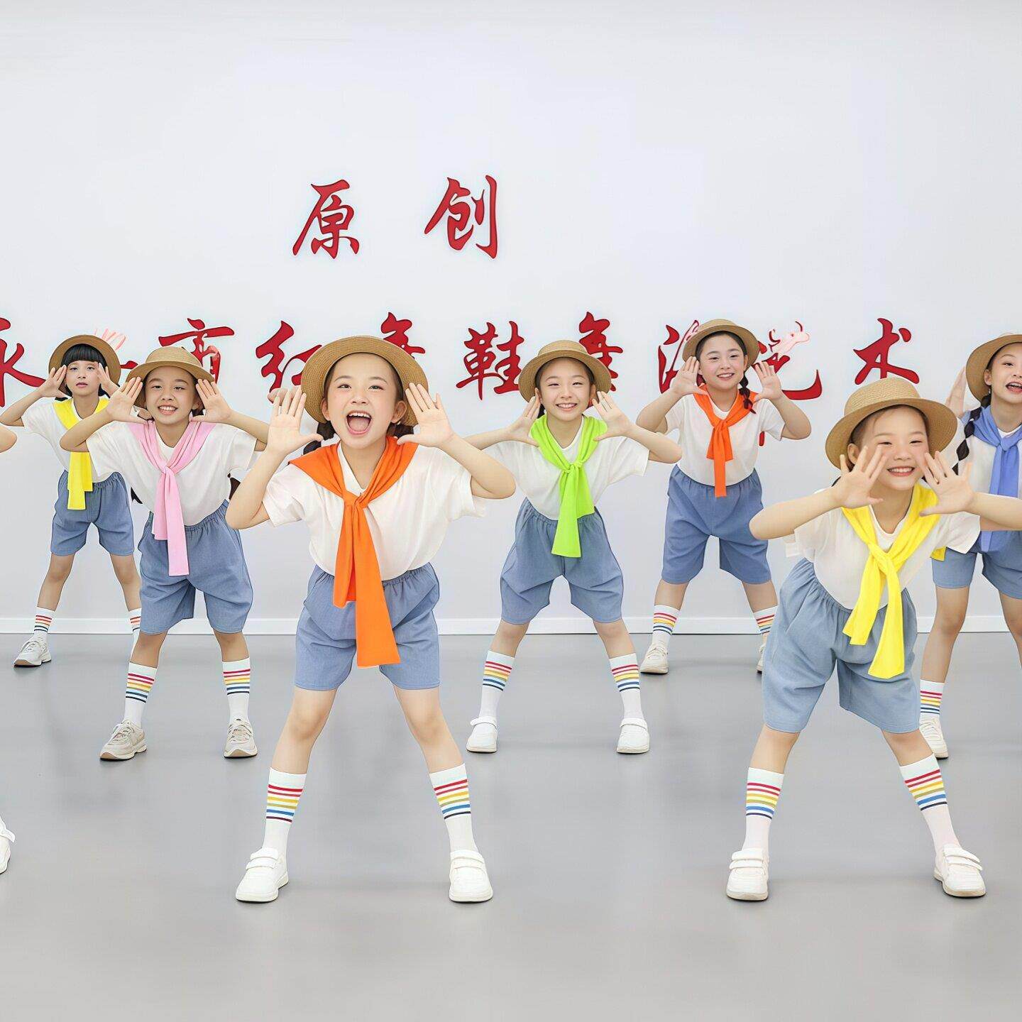 儿童糖果色演出服纯棉短袖套装天舞蹈服幼儿园毕业拍照表演服
