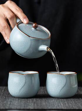 汝窑茶壶女士天青花瓣粉色西施壶2025新款泡茶单壶轻奢家用茶具