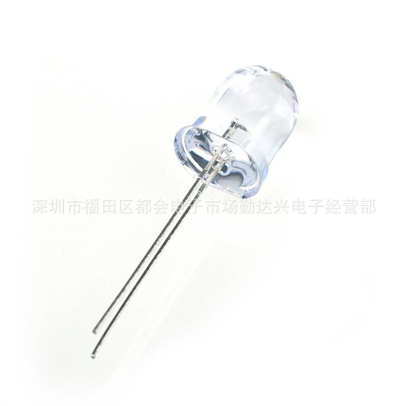 F10/10mm灯珠透明白发白 白灯白光长脚LED直插发光二极管灯泡
