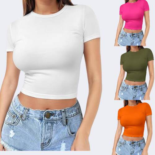 Womens Casual Fitted Daily Slim Short Sleeve Crop Wear