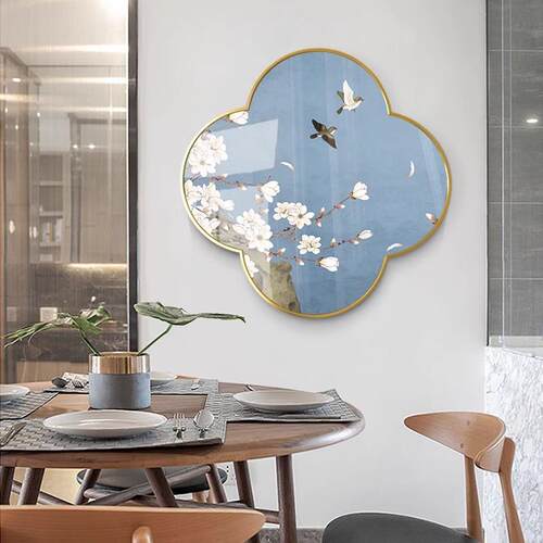 新中式四叶草梅花形玄关装饰画花瓣形高级客厅卧室餐厅挂画花鸟画