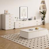 白色岩板电客视柜茶几家EMQ组合轻奢厅油用奶风卧室落地储物柜