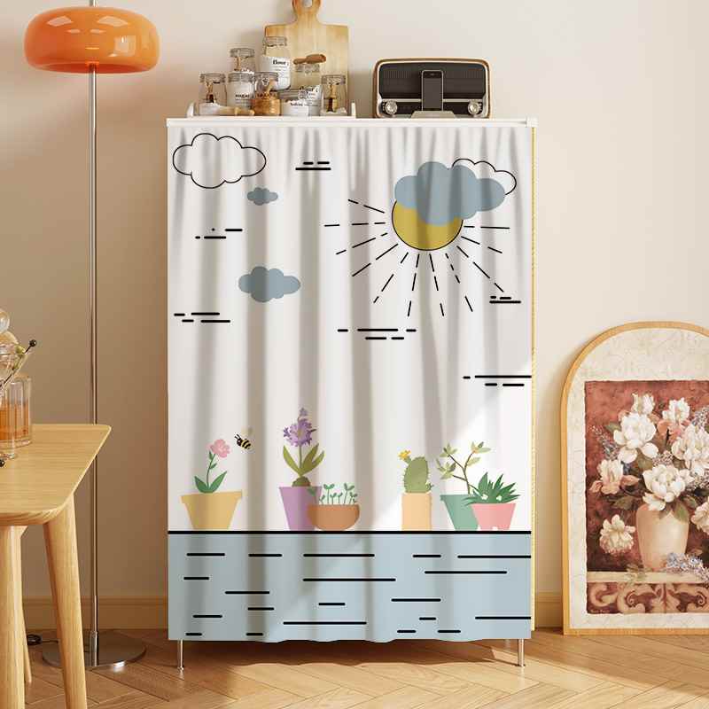 美式无门柜子遮挡帘门帘家用免打孔鞋柜帘橱柜衣柜防尘杂物布帘子