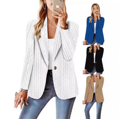 New Spring Autumn Women's High-End Texture Lapel Coat Button