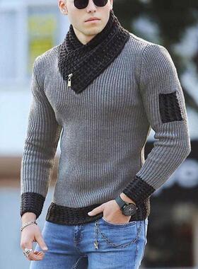 E 66516 Men's Knit Sweater with Scarf Collar 针织毛衣