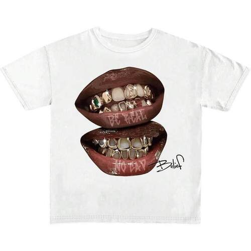 Golden Cross Diamond Patch Grills Print Y2k T-shirt