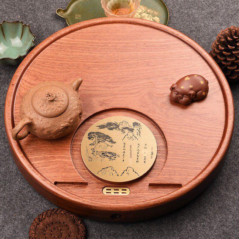 锦格整块黑檀木茶盘实木小号圆形茶台家用简约功夫茶具茶海茶托盘