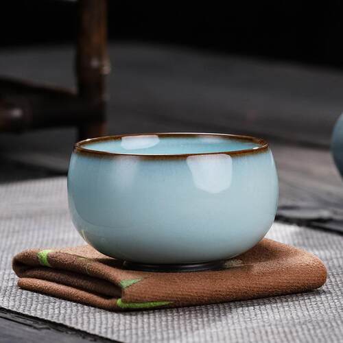 新品钧窑铁胎茶杯中式天青钧瓷主人杯功夫品茗杯高档陶瓷单杯茶盏