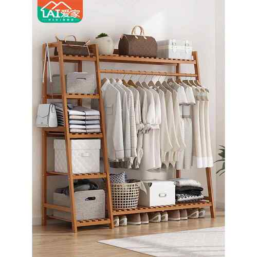 落地衣架家用衣帽架楠竹多功能简易卧室宿舍衣柜置物收纳挂衣架子
