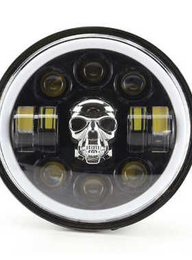 哈雷摩托车LED大灯灯改装骷髅头牧马人6.3寸大灯越野车透镜车灯