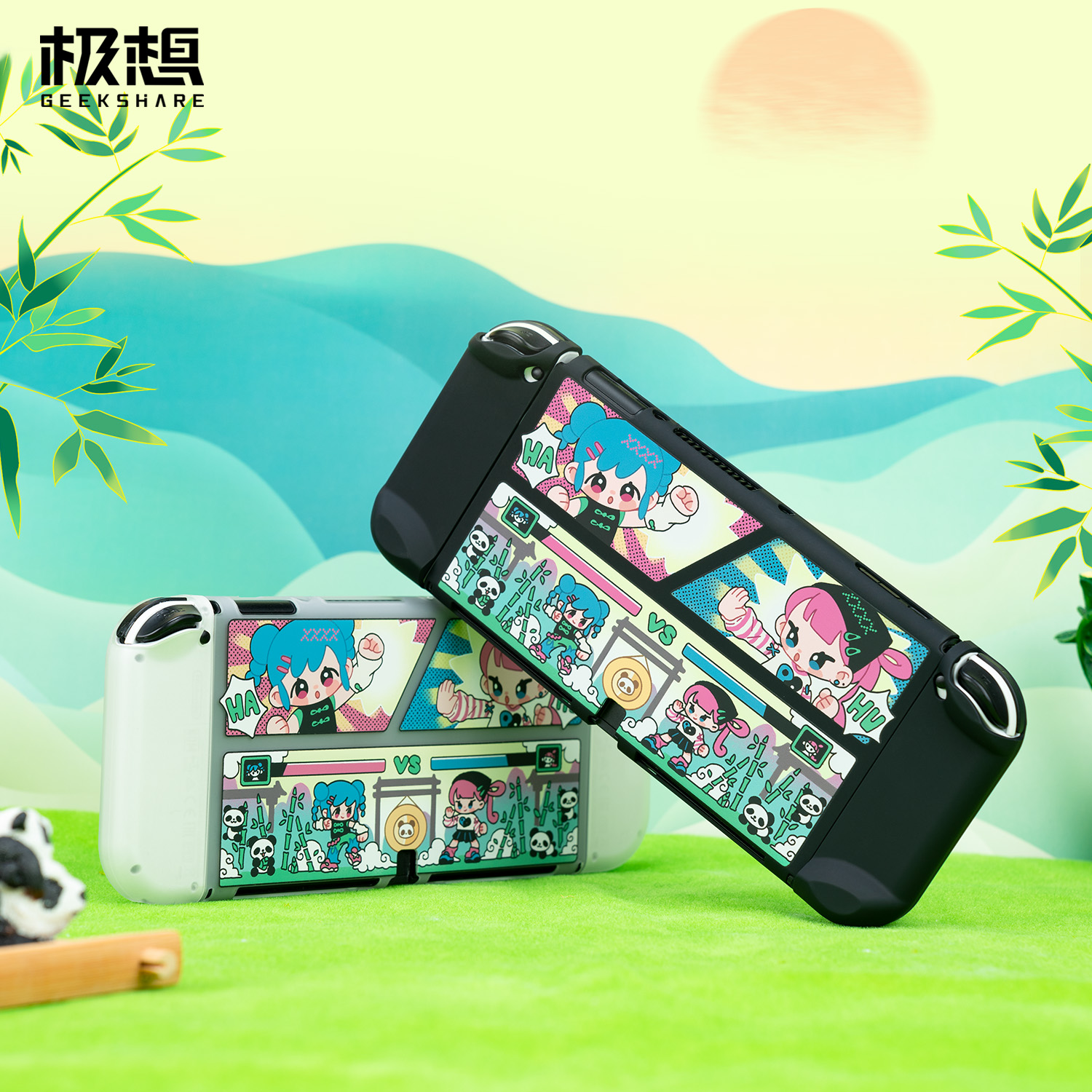 极想 任天堂switch保护壳硬壳熊猫比武大会oled全包保护套可插底