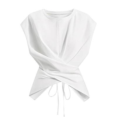 Elegant Minimalist Sleeveless Lady T-Shirt with Crossed