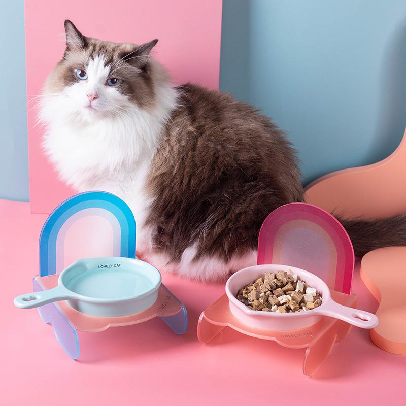 韩国BD平底锅猫狗宠物碗猫咪狗防打翻防黑下巴陶瓷粮食盆亚克力架