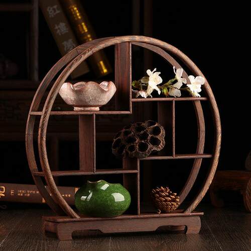 红木小博古架装饰品 鸡翅木质展示架 茶具摆件实木底座创意工艺礼
