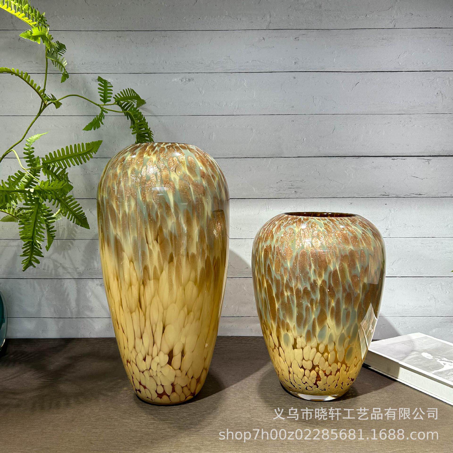 新中式洒金琉璃套装花瓶客厅酒柜高级摆件家居样板间酒店装饰插花