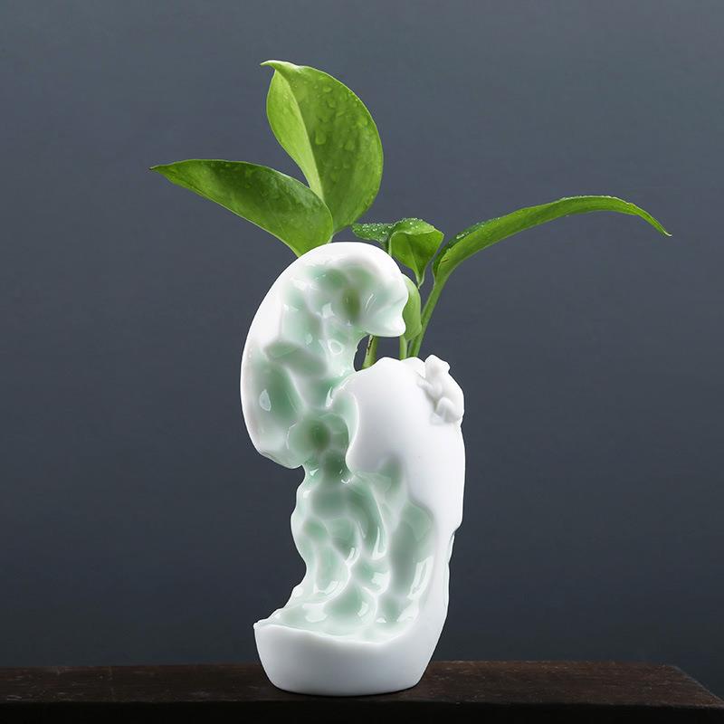 中国白花瓶花插小花器套组青瓷创意简约现代花盆干花摆件水培器皿