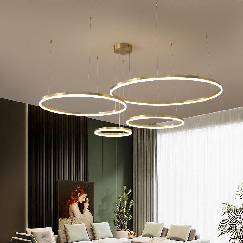 铝452电镀圆圈吊灯1.5米轻奢6后楼现代材1.2复式梯间7层厅客大吊