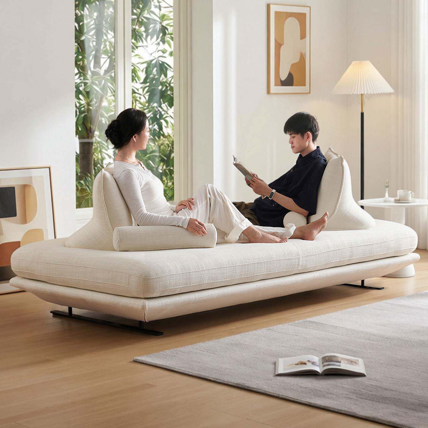 普拉多布艺沙发客厅2026新款不倒翁可移动靠背法式奶油风直排沙发