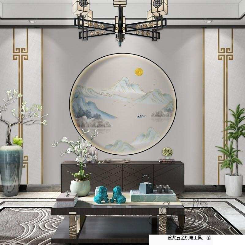 新中式山水墙贴壁画电视背景墙壁纸圆形墙纸自粘客厅沙发影视墙布