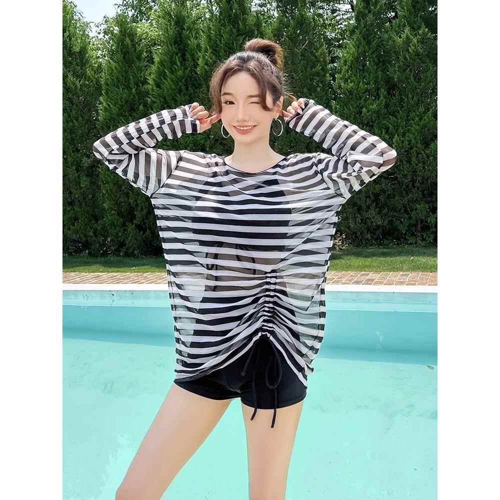 高级感分体泳衣女泡温泉保守2025新款显瘦运动长袖罩衫三件套泳装