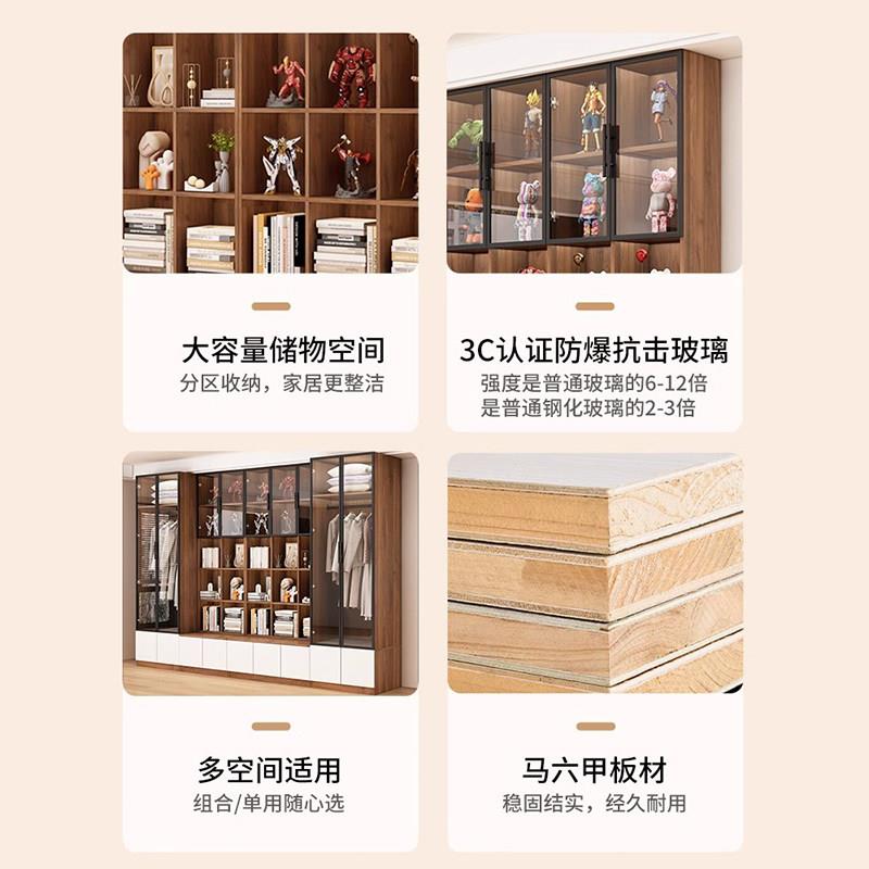 轻奢玻璃门组合书柜实木定制现代简约带坐凳书架图书馆客厅展示架
