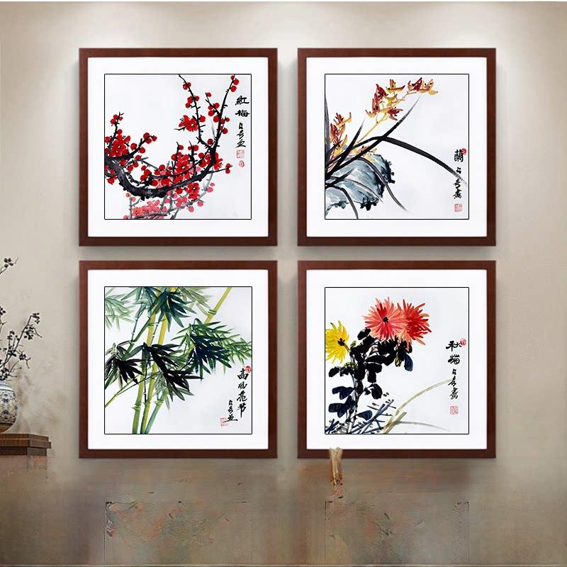 中国画梅、兰、竹、菊、牡丹、莲、客厅、卧室、门厅、广场手绘正