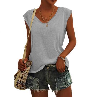 3 Pack Womens Cap Sleeve Tops V Neck T Shirts Summer Spring