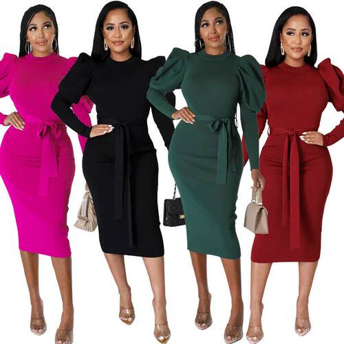 Women's long sleeved dress, children's skirt